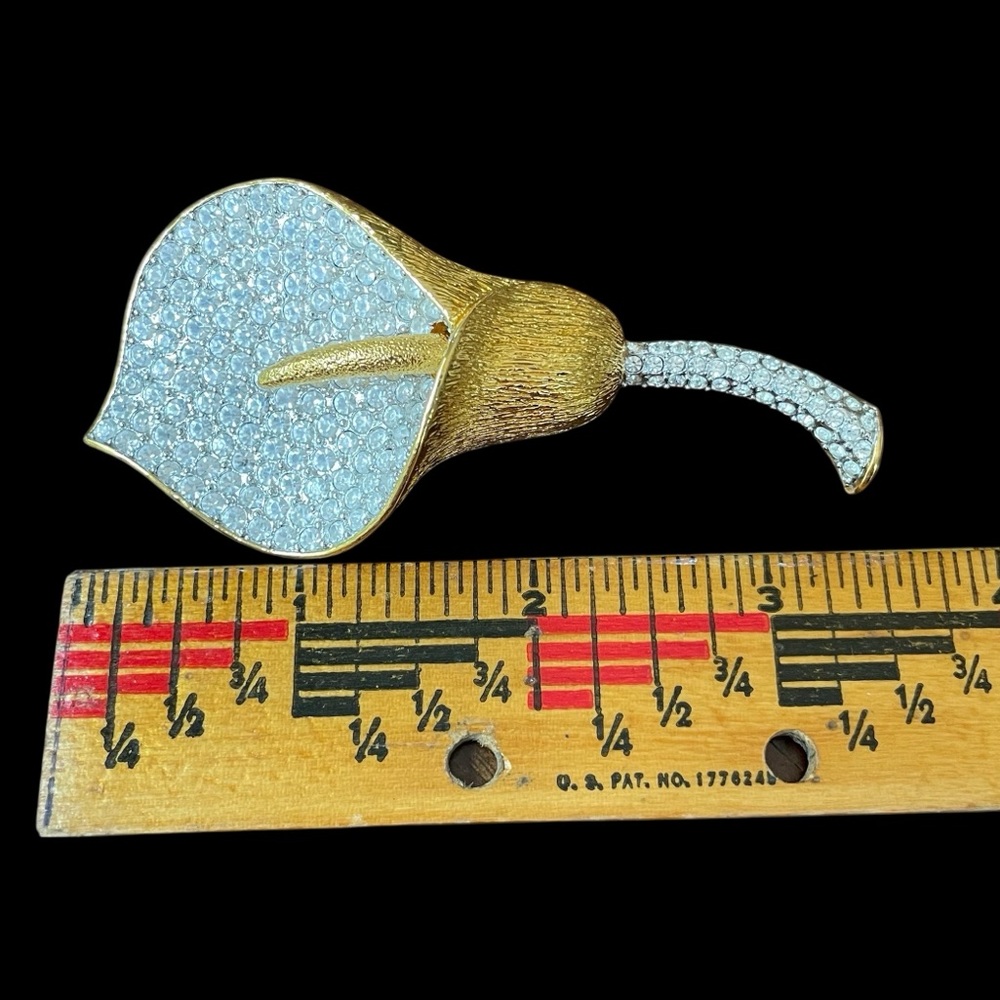 VTG Nolan Miller Calla Lilly Flower Crystals Gold Tone Brooch Pin - Picture 7 of 7